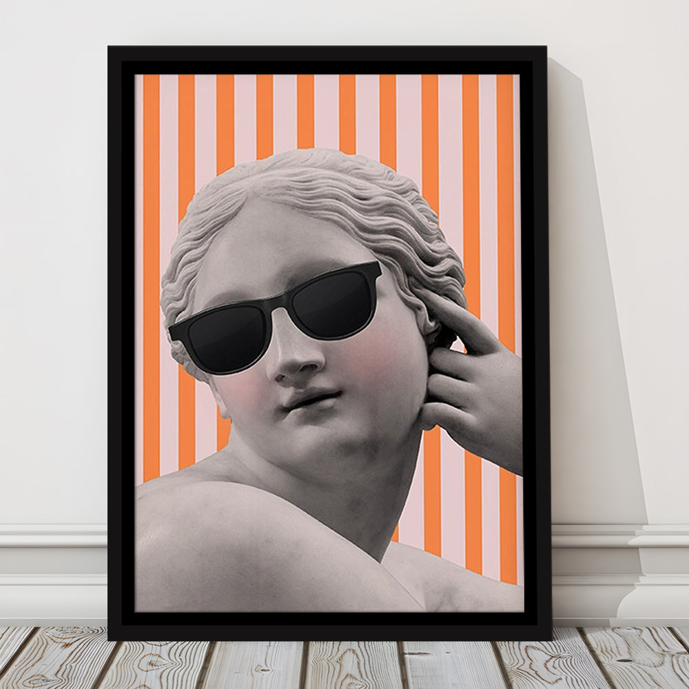 Goddess Print Ancient Aesthetic Statue Head Print Artemis Print,Orange Wall Print, Framed Canvas Prints Wall Art