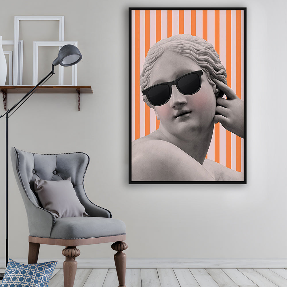 Goddess Print Ancient Aesthetic Statue Head Print Artemis Print,Orange Wall Print, Framed Canvas Prints Wall Art