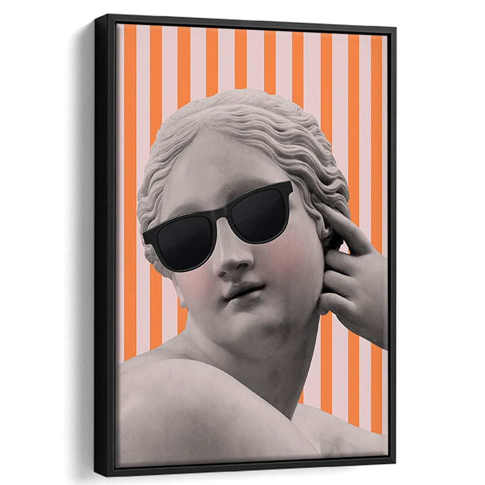Goddess Print Ancient Aesthetic Statue Head Print Artemis Print,Orange Wall Print, Framed Canvas Prints Wall Art