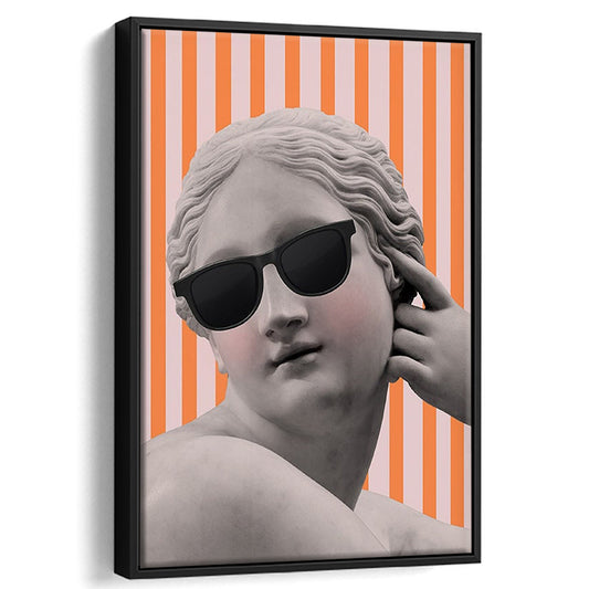 Goddess Print Ancient Aesthetic Statue Head Print Artemis Print,Orange Wall Print, Framed Canvas Prints Wall Art