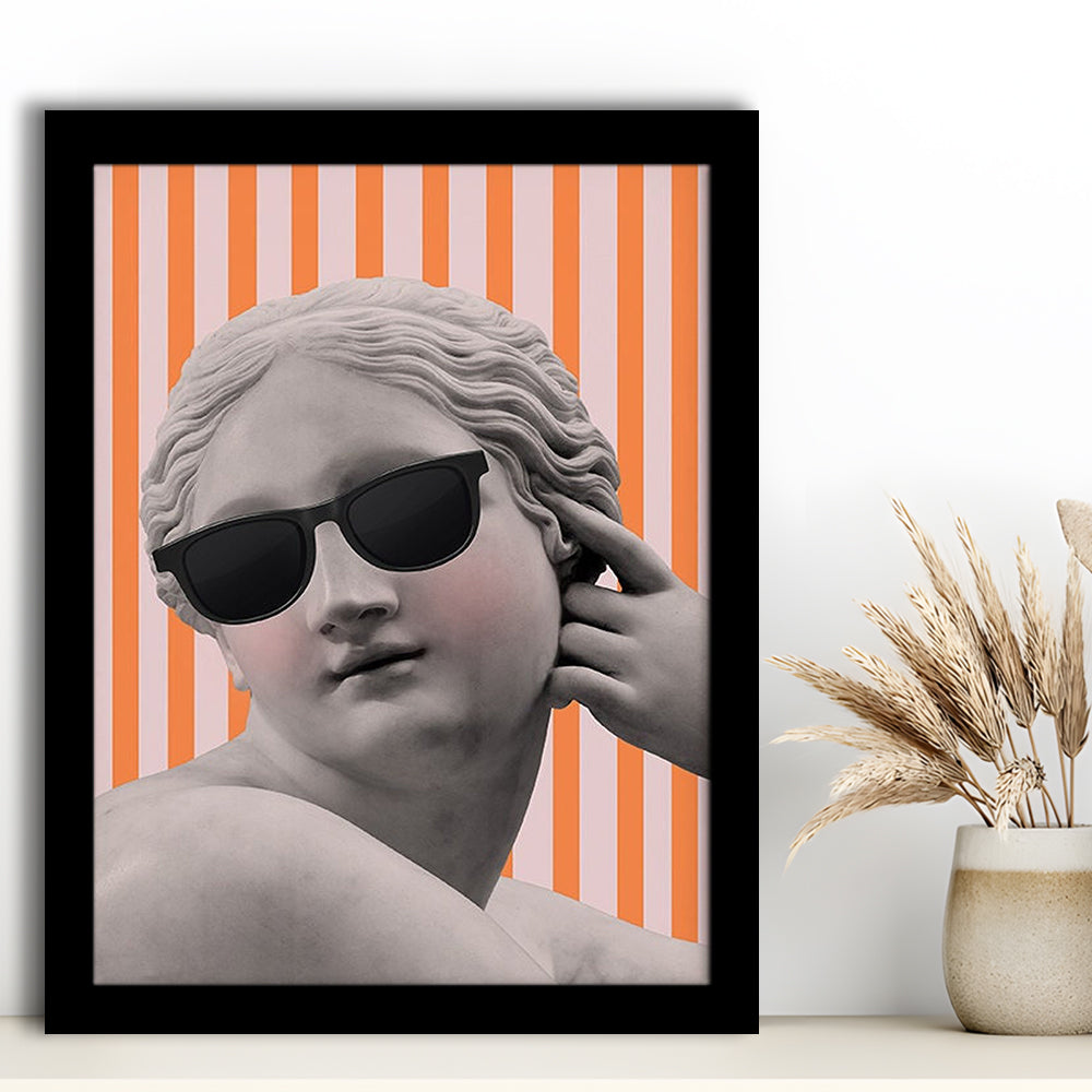 Goddess Print Ancient Aesthetic Statue Head Print Artemis Print,Orange Wall Print, Framed Art Prints Wall Decor
