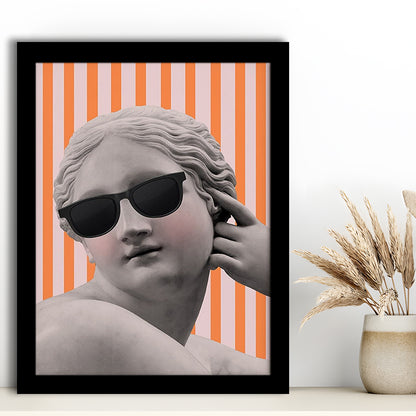 Goddess Print Ancient Aesthetic Statue Head Print Artemis Print,Orange Wall Print, Framed Art Prints Wall Decor