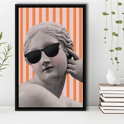 Goddess Print Ancient Aesthetic Statue Head Print Artemis Print,Orange Wall Print, Framed Canvas Prints Wall Art