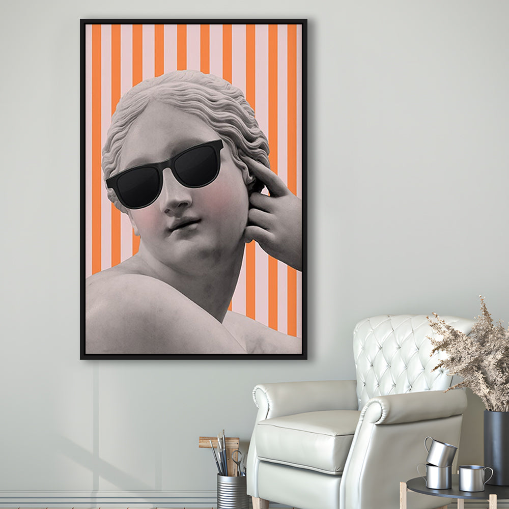 Goddess Print Ancient Aesthetic Statue Head Print Artemis Print,Orange Wall Print, Framed Canvas Prints Wall Art