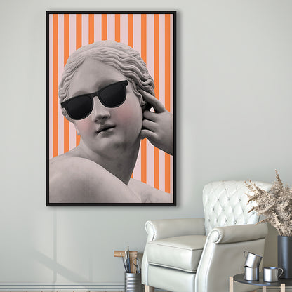 Goddess Print Ancient Aesthetic Statue Head Print Artemis Print,Orange Wall Print, Framed Canvas Prints Wall Art