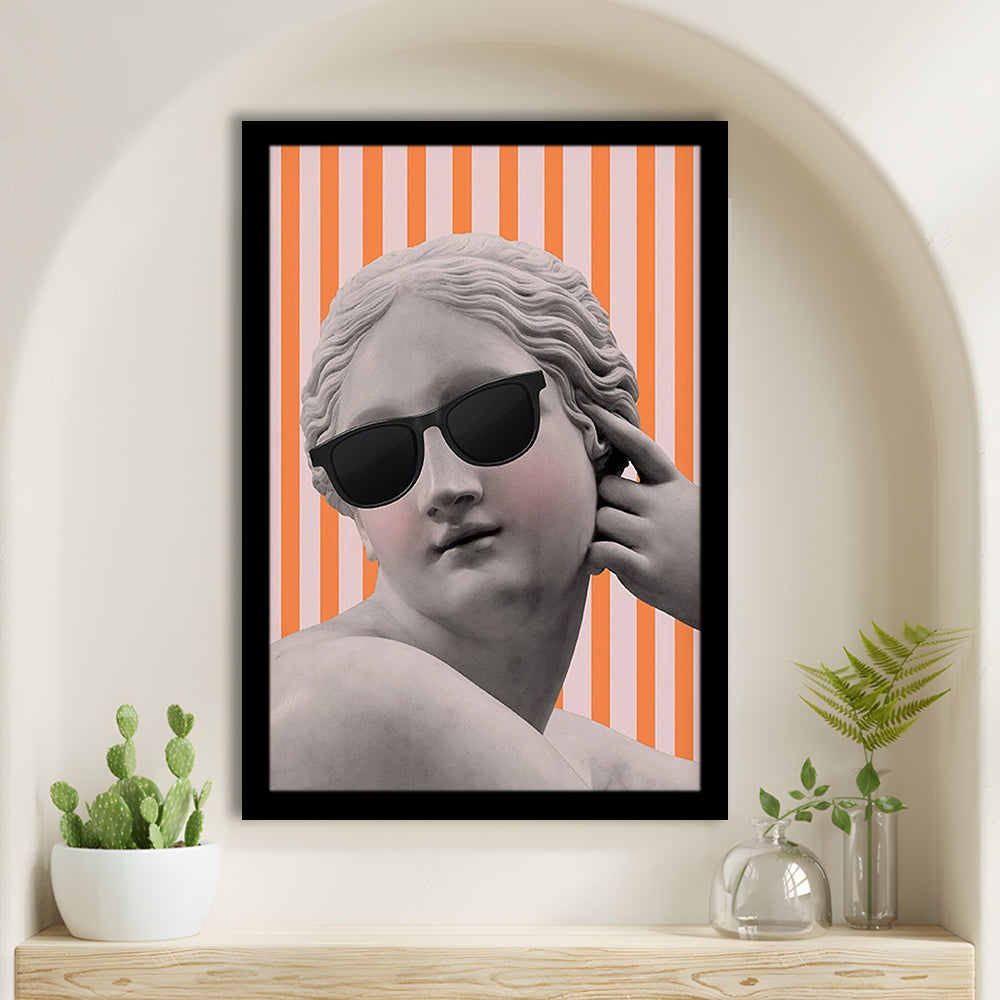Goddess Print Ancient Aesthetic Statue Head Print Artemis Print,Orange Wall Print, Framed Art Prints Wall Decor