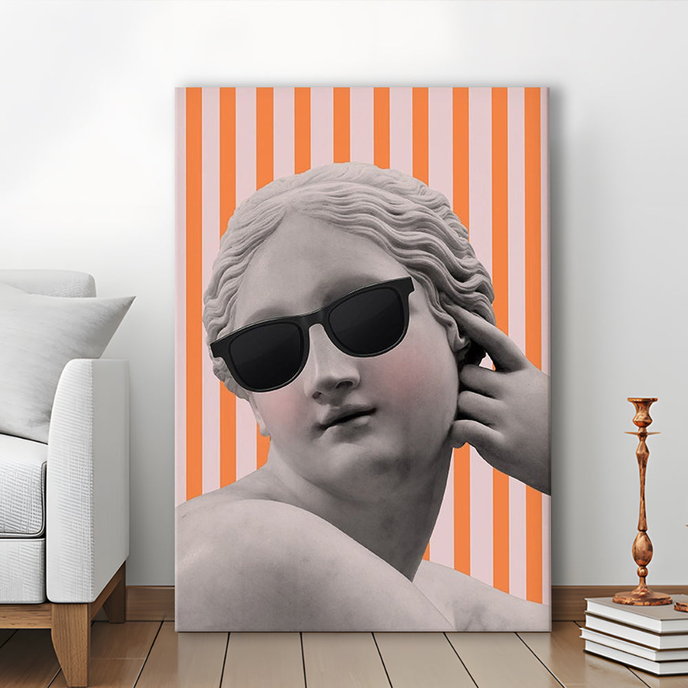 Goddess Print Ancient Aesthetic Statue Head Print Artemis Print,Orange Wall Print, Canvas Prints Wall Art