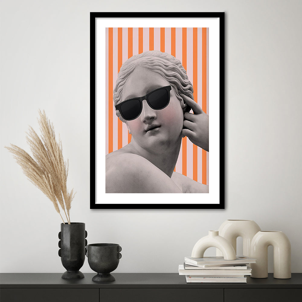 Goddess Print Ancient Aesthetic Statue Head Print Artemis Print,Orange Wall Print, Framed Art Prints White Border Wall Decor