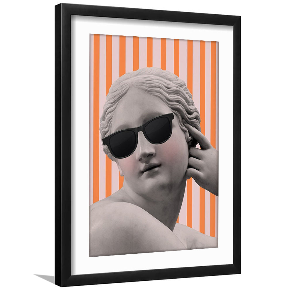 Goddess Print Ancient Aesthetic Statue Head Print Artemis Print,Orange Wall Print, Framed Art Prints White Border Wall Decor
