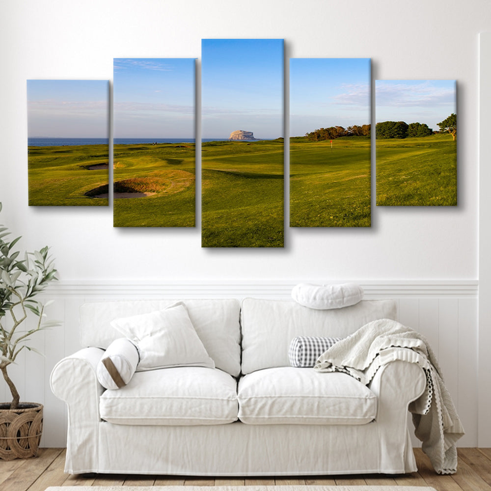 Golf Course Scotland Links Camera, Golf Art Print, 5 Pieces Mixed Canvas Print Wall Art