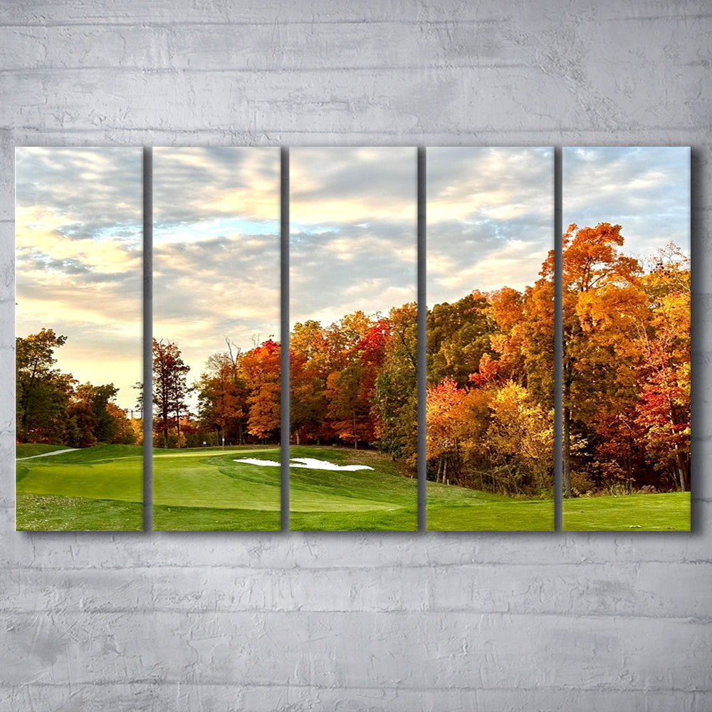 Golf Course In The Fall With Foliage, Golf Art Print, Extra Large Canvas Print Wall Art