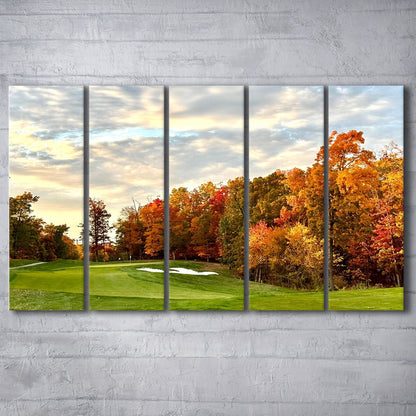 Golf Course In The Fall With Foliage, Golf Art Print, Extra Large Canvas Print Wall Art