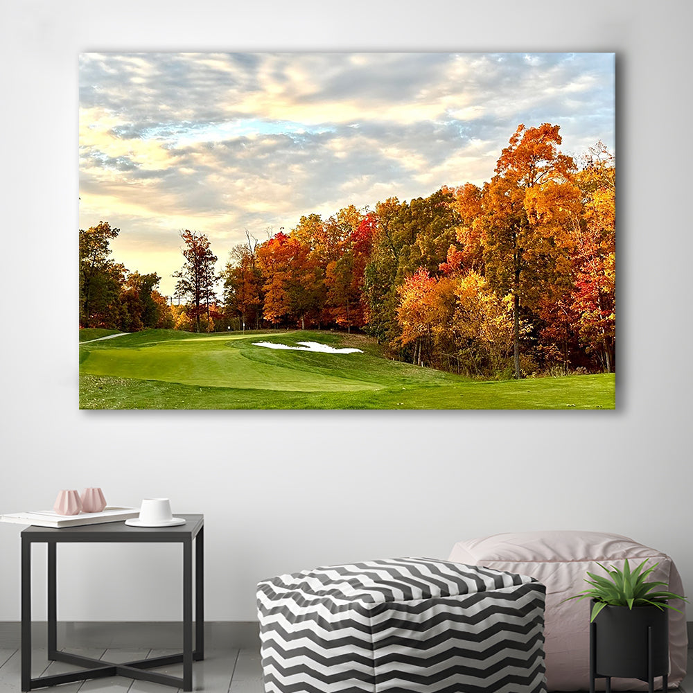 Golf Course In The Fall With Foliage, Golf Art Print,Gifts Golf Lover