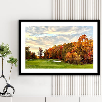 Golf Course In The Fall With Foliage, Goft Art Print, Framed Art Print White Border Wall Decor