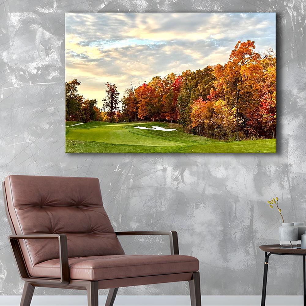Golf Course In The Fall With Foliage, Golf Art Print,Gifts Golf Lover