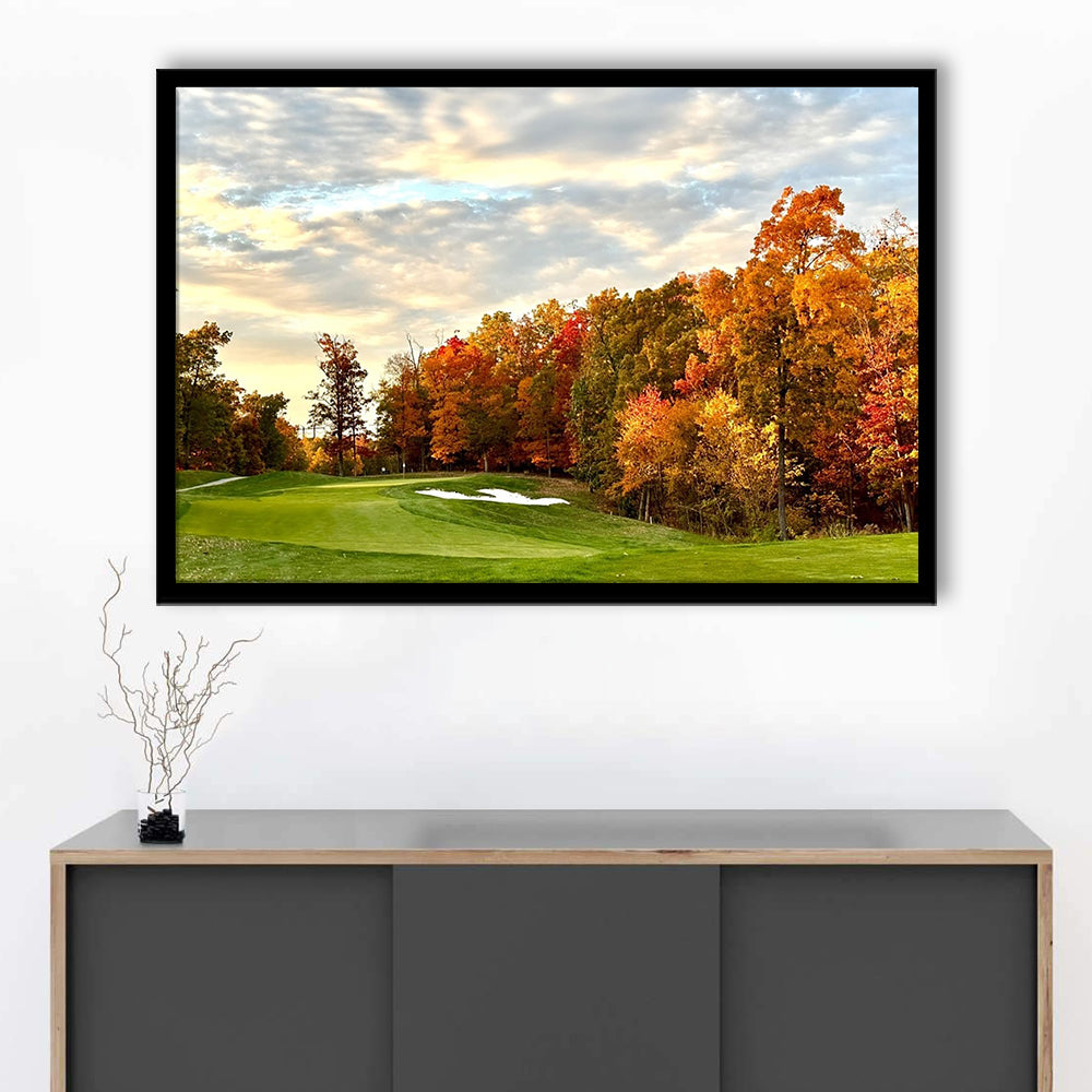 Golf Course In The Fall With Foliage, Framed Art Print Wall Decor, Picture Framed