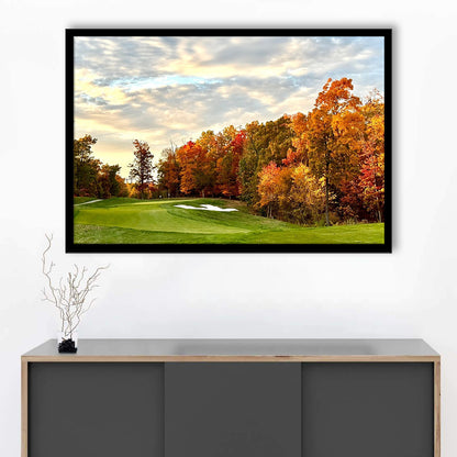 Golf Course In The Fall With Foliage, Framed Art Print Wall Decor, Picture Framed