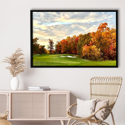 Golf Course In The Fall With Foliage, Floating Framed Canvas Print Wall Art