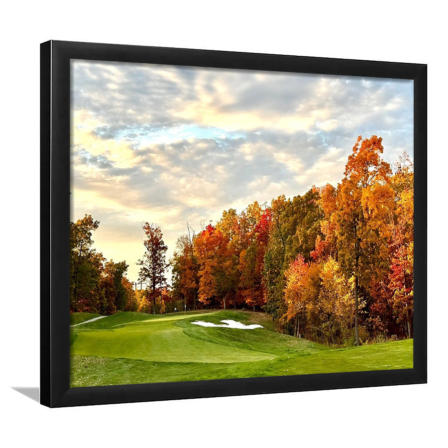 Golf Course In The Fall With Foliage, Framed Art Print Wall Decor, Picture Framed