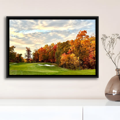 Golf Course In The Fall With Foliage, Floating Framed Canvas Print Wall Art