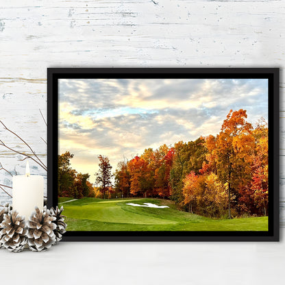 Golf Course In The Fall With Foliage, Floating Framed Canvas Print Wall Art