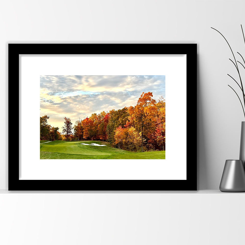 Golf Course In The Fall With Foliage, Goft Art Print, Framed Art Print White Border Wall Decor