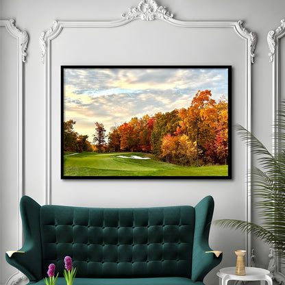 Golf Course In The Fall With Foliage, Framed Art Print Wall Decor, Picture Framed