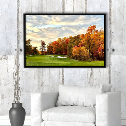 Golf Course In The Fall With Foliage, Floating Framed Canvas Print Wall Art