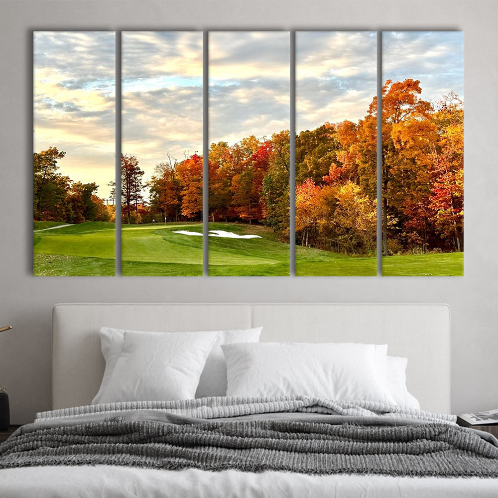 Golf Course In The Fall With Foliage, Golf Art Print, Extra Large Canvas Print Wall Art