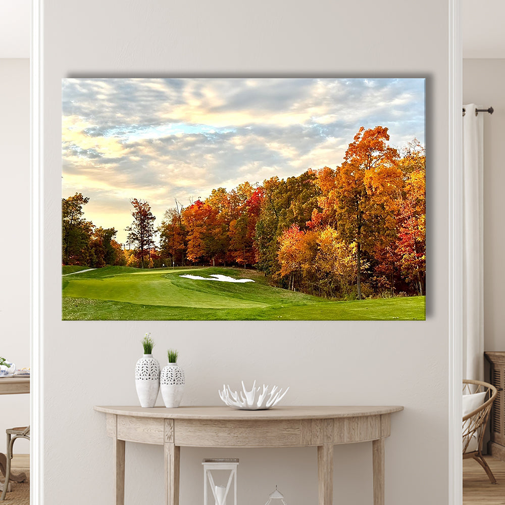 Golf Course In The Fall With Foliage, Golf Art Print,Gifts Golf Lover