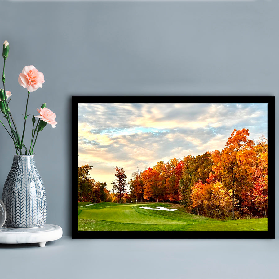 Golf Course In The Fall With Foliage, Framed Art Print Wall Decor, Picture Framed