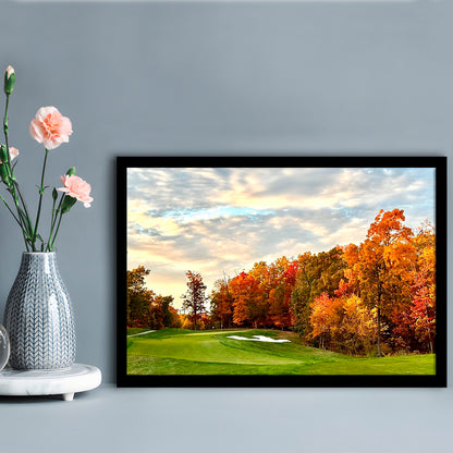 Golf Course In The Fall With Foliage, Framed Art Print Wall Decor, Picture Framed
