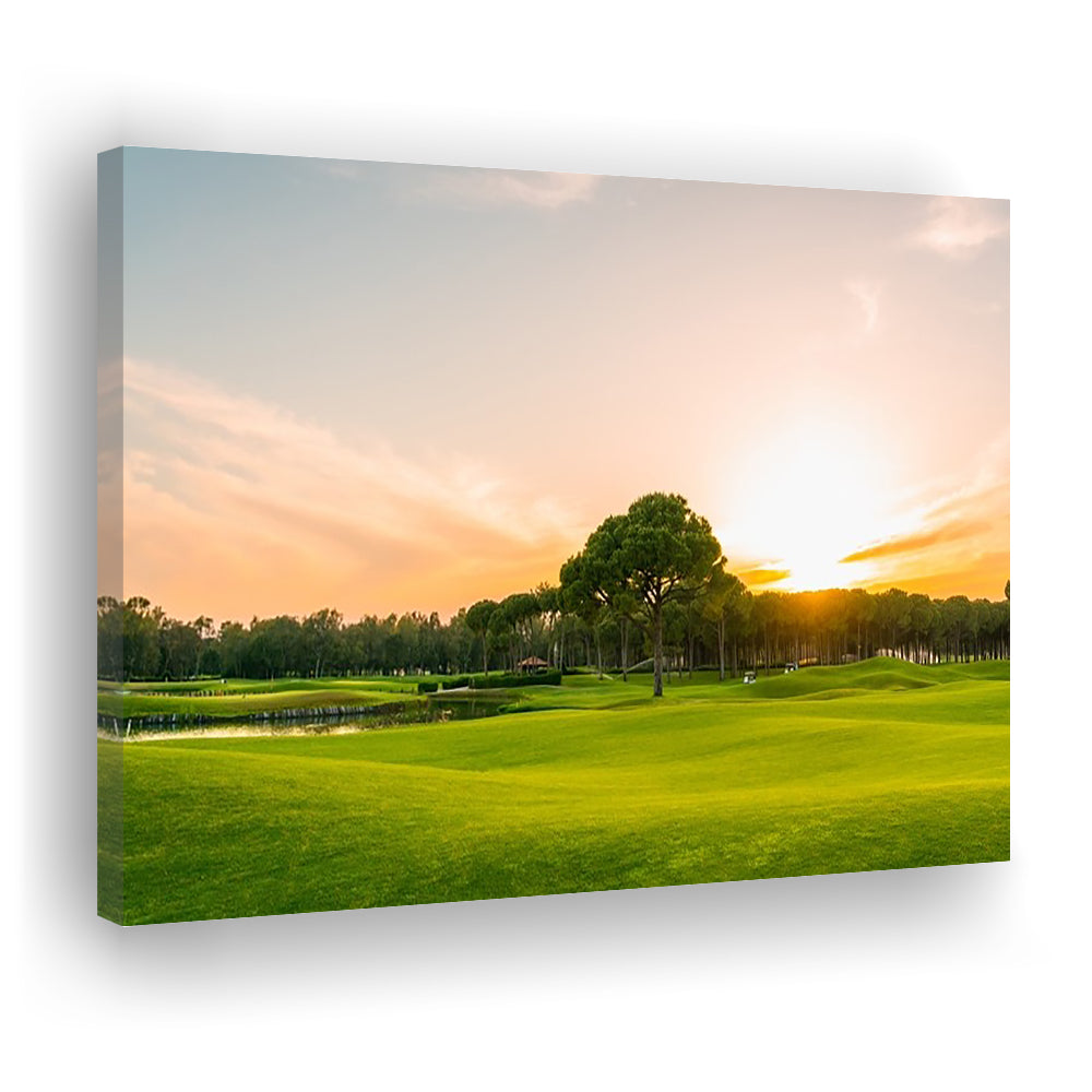 Golf Course At Sunset With Beautiful Sky, Golf Art Print,Gifts Golf Lover