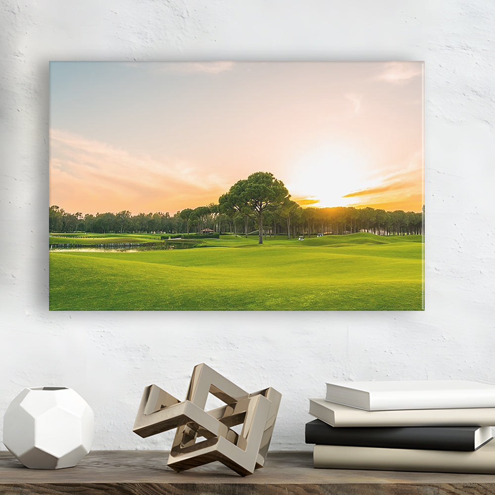 Golf Course At Sunset With Beautiful Sky, Golf Art Print,Gifts Golf Lover
