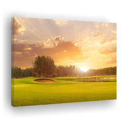Golf Course At Sunset With Beautiful Sky And Sand Trap, Golf Art Print,Gifts Golf Lover