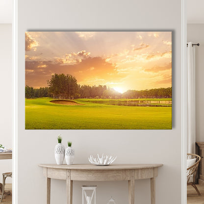 Golf Course At Sunset With Beautiful Sky And Sand Trap, Golf Art Print,Gifts Golf Lover