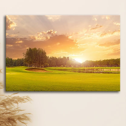 Golf Course At Sunset With Beautiful Sky And Sand Trap, Golf Art Print,Gifts Golf Lover