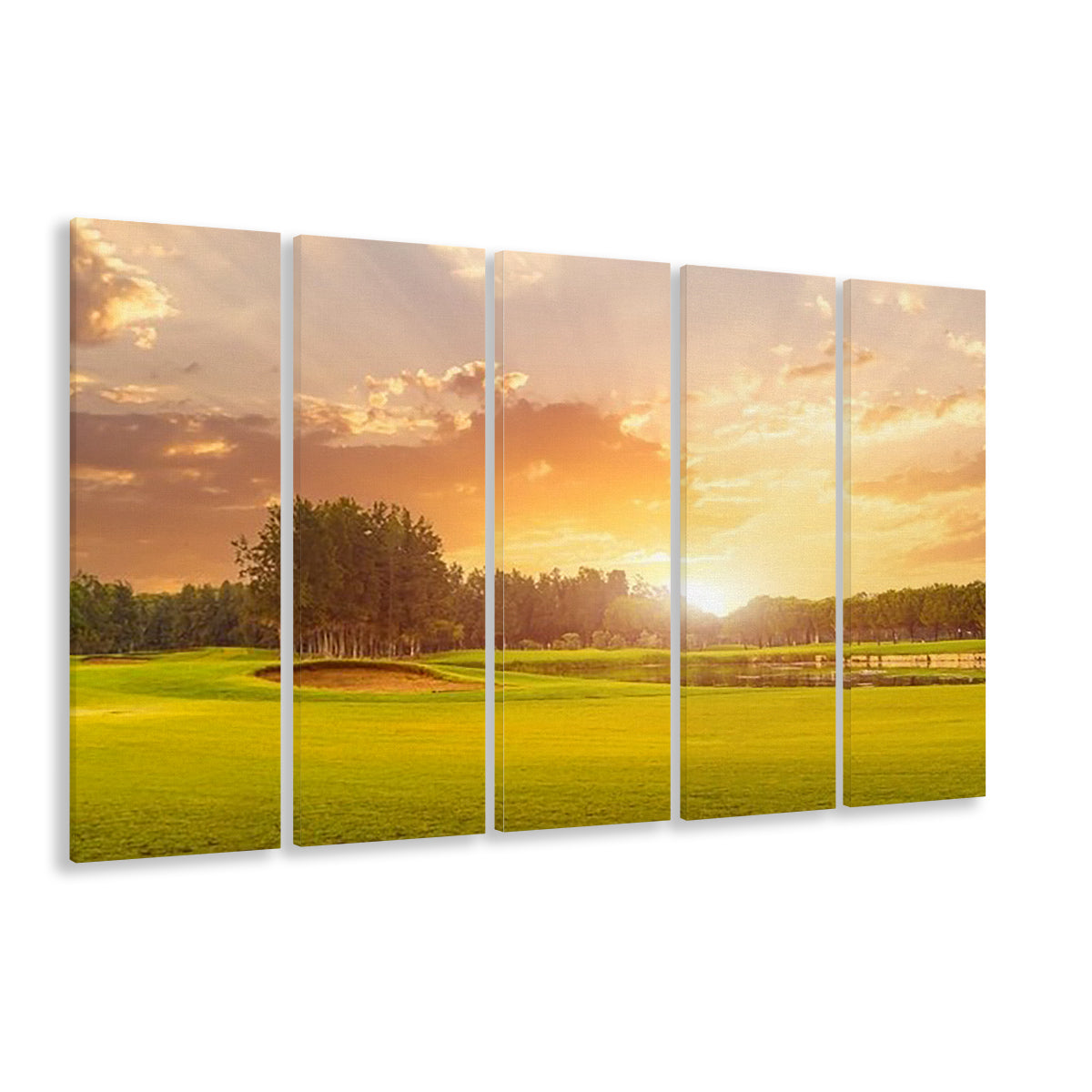 Golf Course At Sunset With Beautiful Sky And Sand Trap, Golf Art Print, Extra Large Canvas Print Wall Art