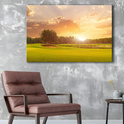 Golf Course At Sunset With Beautiful Sky And Sand Trap, Golf Art Print,Gifts Golf Lover