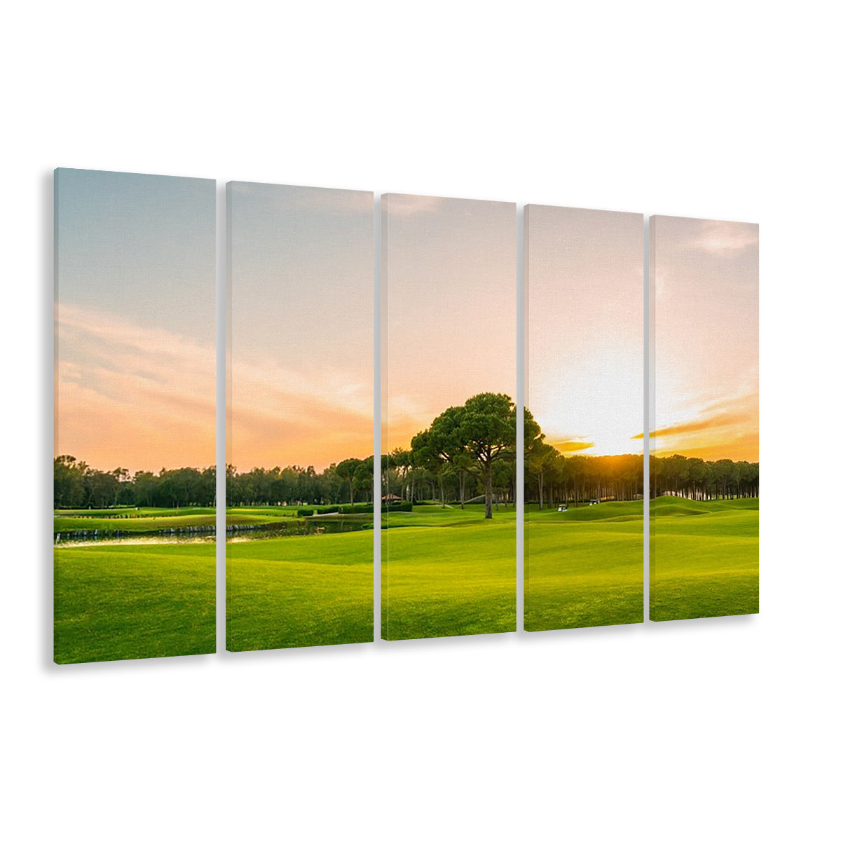 Golf Course At Sunset With Beautiful Sky, Golf Art Print, Extra Large Canvas Print Wall Art