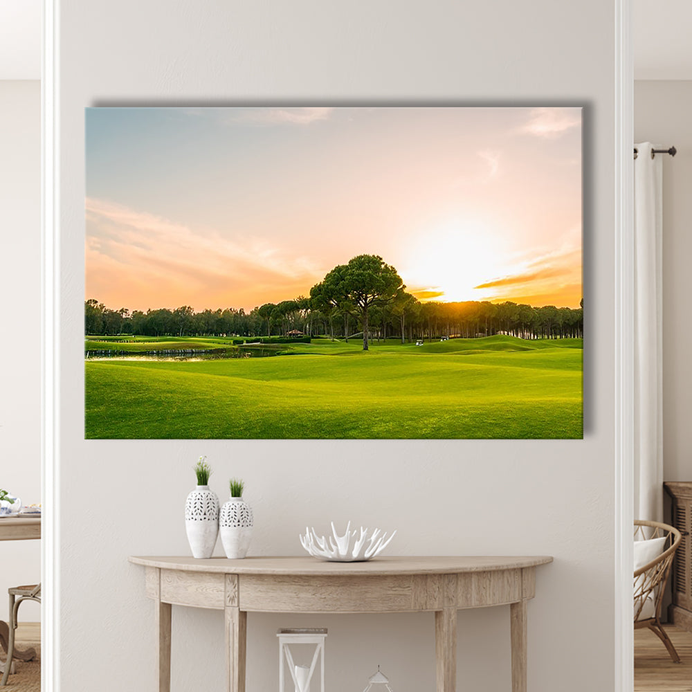 Golf Course At Sunset With Beautiful Sky, Golf Art Print,Gifts Golf Lover