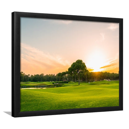 Golf Course At Sunset With Beautiful Sky, Framed Art Print Wall Decor, Picture Framed