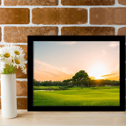 Golf Course At Sunset With Beautiful Sky, Framed Art Print Wall Decor, Picture Framed