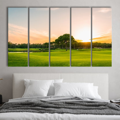 Golf Course At Sunset With Beautiful Sky, Golf Art Print, Extra Large Canvas Print Wall Art