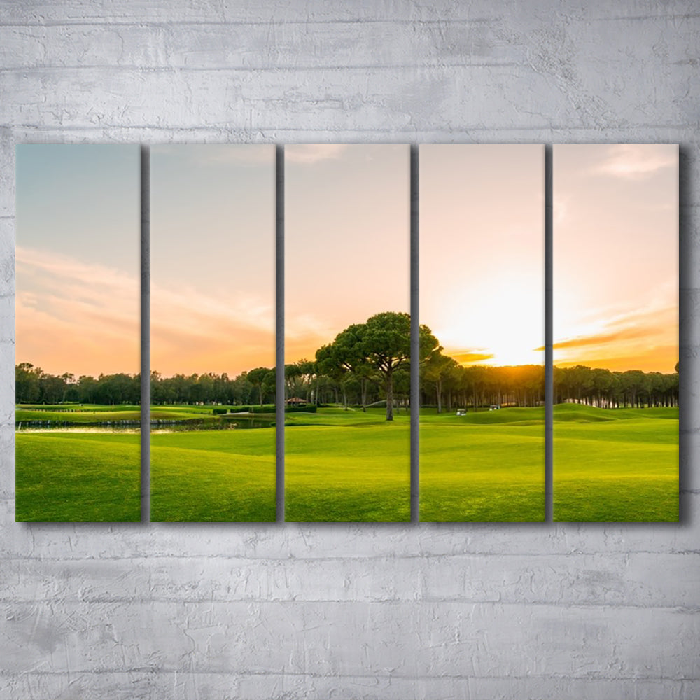 Golf Course At Sunset With Beautiful Sky, Golf Art Print, Extra Large Canvas Print Wall Art