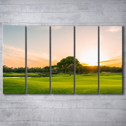 Golf Course At Sunset With Beautiful Sky, Golf Art Print, Extra Large Canvas Print Wall Art