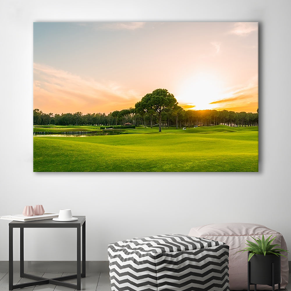 Golf Course At Sunset With Beautiful Sky, Golf Art Print,Gifts Golf Lover