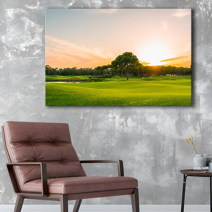 Golf Course At Sunset With Beautiful Sky, Golf Art Print,Gifts Golf Lover