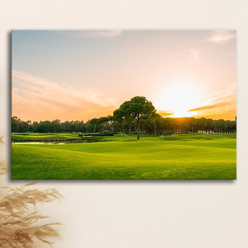 Golf Course At Sunset With Beautiful Sky, Golf Art Print,Gifts Golf Lover