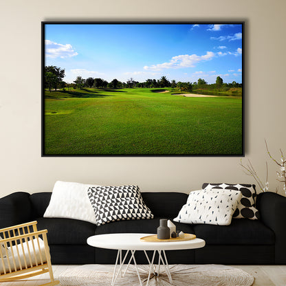 Golf Course Landscape, Floating Framed Canvas Print Wall Art